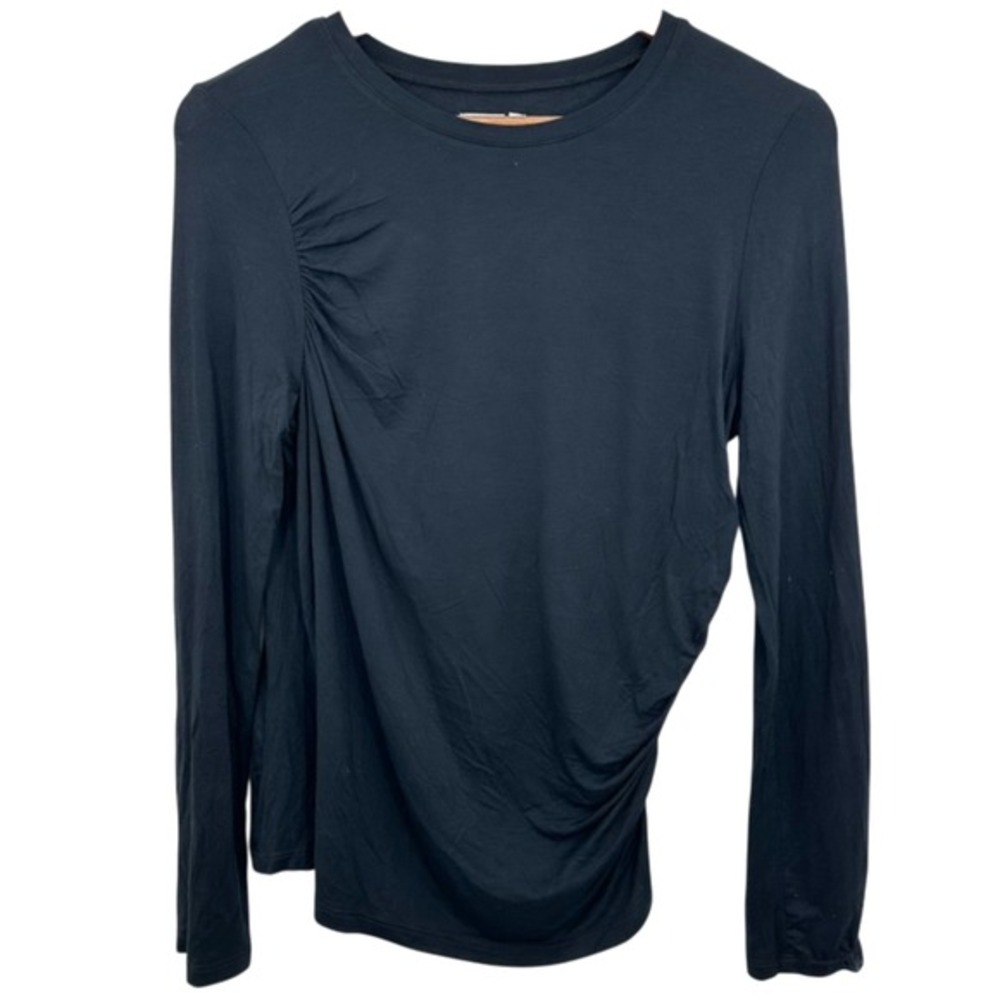 Nordstrom Rack Black Long Sleeve Ruched Top Womens Casual Blouse Rayon Stretch